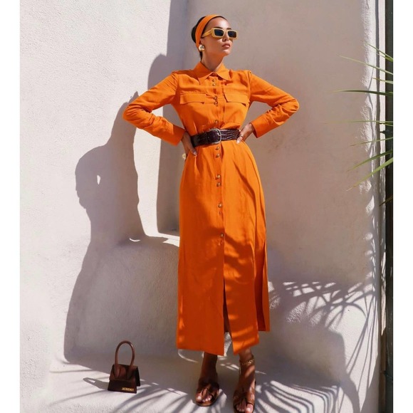 Zara | Dresses | Zara Belted Linen Blend Shirt Dress W Gold Buttons Large |  Poshmark